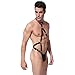 YiZYiF Men's Black Faux Leather Bodysuit Harness Underwear With Pouch