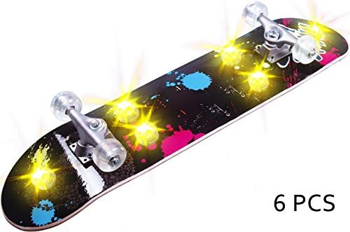 Landwalker 6 pcs LED Underglow Skateboards Lights Waterproof Shining Colorful Lamps Submersible Candles Multifunctional Water Resistant led for longboards,Scooters,bicycles parties yellow1