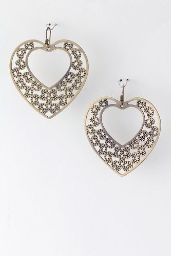 Handcrafted Egyptian Brass Filigree Hooked Earrings'floral Heart'