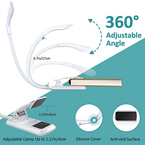 Reading Light, Bovon 360° Flexible Clip on Book Light, 7 LED 3-Level Brightness (Warm & Cool), USB Rechargeable, Touch Switch, Eye Care Mini Night Reading Lamp for Bed, Desk, E-Reader, etc - Thumbnail 3