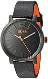 HUGO BOSS Men's Bilbao Stainless Steel Quartz Watch with Leather Strap, Black, 20 (Model: 1550038)