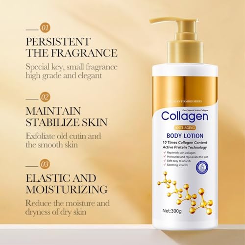 Collagen Body Lotion 300 ml - Moisturising Cream with Skin Firming Effect - Body Lotion Women - Body Cream Against Wrinkles & Dryness - Body Care Gift for Women, Deep Collagen Body Lotion