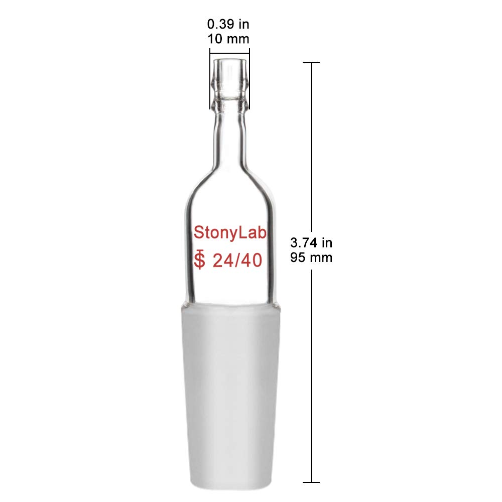 StonyLab Glass Straight Inlet Adapter with 24/40 Male Glass Joint and 10mm Hose Connection Lab Glassware, 1 Pack - Image 3