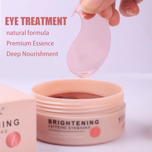 BRIGHTENING EYE MASK – HYALURONIC ACID EYE MASK WITH CAFFEINE,UNDER EYE PATCHES FOR PUFFY EYES AND DARK CIRCLES – 60 EYE PATCHES TO MINIMIZE WRINKLES AND ELIMINATE ，UNDER EYE CARE (1PCS)