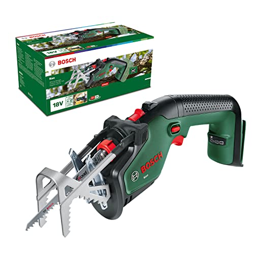 Bosch Akku-Gartensäge/Säbelsäge/Reciprosäge (ohne Akku, 18-Volt-System, Schneidekapazität 80 mm, mit Schweizer Präzisionssägeblatt für Holz, im Karton)