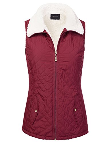 Doublju Quilted Padding Zip-Up Vest With Pockets (Plus size available) BURGUNDY LARGE