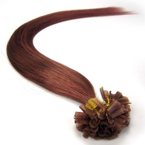 Remeehi 100 Strands Pre Bonded U Nail Tip Keratin Fusion Real Human Hair Extensions 70G 28 Inches #33 Dark Auburn