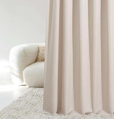 Room99 Aura Curtain 140 x 260 cm with Silver Eyelets, Light Beige, Matte Fabric, Easy Assembly and Maintenance