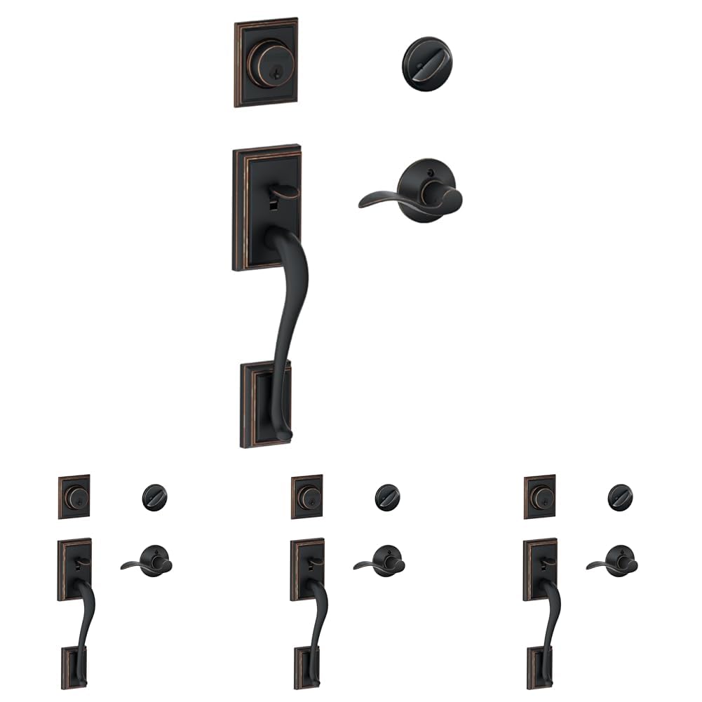 SCHLAGE Addison Single Cylinder Handleset and Right Hand Accent Lever, Aged Bronze (F60 ADD 716 Acc RH) (Pack of 4) Image