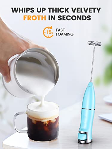Vewaci Milk Frother Handheld, Stepless Speed Electric Milk Foamer for Coffee, Type-C Rechargeable Portable Drink Mixer for Cappuccino/Latte/Frappe/Hot Chocolate/Protein Powder/Matcha (Sky Blue)