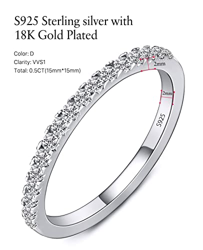 FCINOS Half Eternity Ring for Women, S925 Moissanite Stackable Engagement Ring, Promise Wedding Bands Sterling Silver Ring, Clarity Unisex Diamond Simulated Anniversary Rings