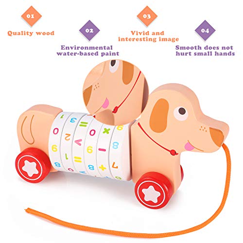 image for Voamuw Puppy Wooden Push and Pull Math Toy for Preschool Kids Toddler 