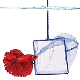 SunGrow Betta Net, 5x4 Inches with 11 Inches Handle, Anti-Stress, Extra Soft Nylon Net, Easy Routine Tank Maintenance, Random Color