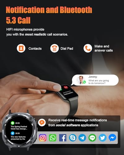 TIMU Military Smart Watch for Men, 1.39-Inch HD Display with Call Function | 114+ Sports Modes, Heart Rate and Sleep Monitoring, Pedometer, IP68 Waterproof, Outdoor Fitness Tracker for iOS and Android