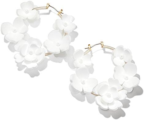 Creative Personality Handmade White Flowers Big Circle Earrings earings Dangler Eardrop Women Girls Korean Fashion Ultra-Charming Fairy