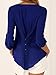 POSESHE Womens Blouses Chiffon Solid Loose Casual Cuffed Sleeve V Neck Shirt Back Button X-Large Blue