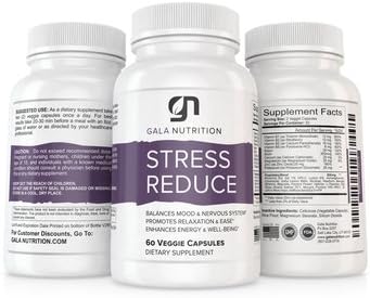 Stress Reduce Anti Anxiety Supplement by Gala Nutrition - Relax and Keep Calm - Herbal Blend with Biotin, 5-HTP, Valerian, Lutein, Vitamins B1 B2 B5 B6, St. Johns Wort, L-Theanine, Ashwagandha & More
