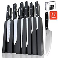 ÉLEVER Knife Set - Kitchen Knife Set with Block, 13 Kitchen Knives with Knife Sharpener, Chef Knife, Kitchen Scissors, Steak Knives. Modern Knives Kitchen Set, House Kitchen Decor, Cutlery Set Gift