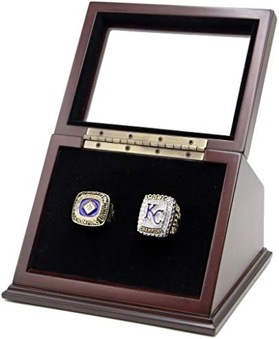 Championship Rings Display Case Box with 2 Holes and Slanted Glass Window for Any Championship Rings -Rings are Not Included