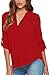 Dokotoo Womens Casual Chiffon Ladies V-Neck Cuffed Sleeve Blouse Tops Medium Wine,Wine,(US8-10)M