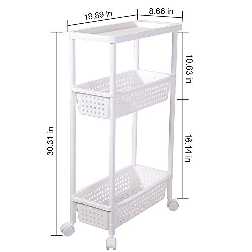 Aogist 3-Tier Slim Storage Cart Utility Storage Tower Mobile Shelving Unit Storage Cart for Kitchen Bathroom Bedroom Office Laundry Room Narrow Places