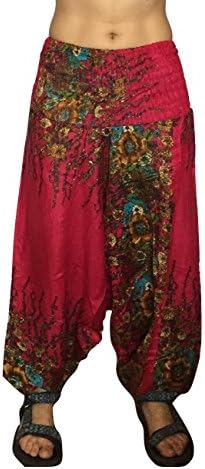 Womens Girls Smocked Waist Floral Print Alladin Boho Hippie Yoga Pants