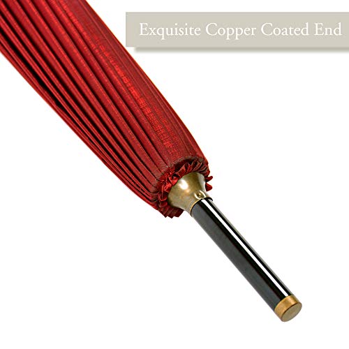 Kung Fu Smith Asian Rain Parasol Umbrella with Wooden Handle - UV Protection Windproof and Ultra Light - Red - Thumbnail 4
