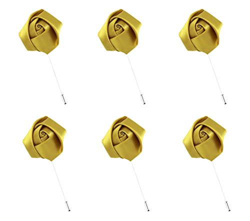 L vow Satins Rose Brooch for Wedding Handmade Lapel Pin Flower Boutonniere for Suit Pack of 6 (Gold)