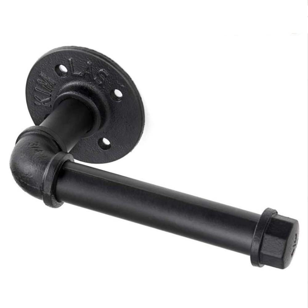 ZONADAH Retro Industrial Pipe Toilet Paper Holder Set Metal Vintage Style Toilet Paper Roll Holder Wall Mounted Bathroom Accessories Black