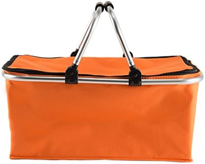 Picnic Basket Collapsible Shopping Folding Insulated Bag Large Capacity Market Baskets (Orange)
