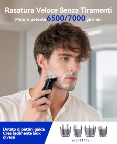 Kensen 18-in-1 Men's Beard Trimmer 120 Minutes Battery Life Electric Shaver Body Wet & Dry Beard Trimmer with 18 Accessories for Beard, Hair and Body, 7 Length Settings (3/4/6/9/11/12/15mm)