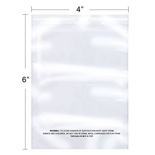 The Elixir Packaging 100 Count 4 x 6 Suffocation Warning Clear Reclosable Poly Bag, Meets USDA FDA Standards, Various Size