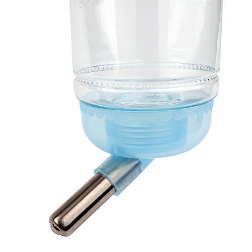 Zeltauto 12oz Pet Water Feeder No Drip Cage Hanging Automatic Drinking Bottle for Puppy Cat Rabbit Small Animal (Blue)