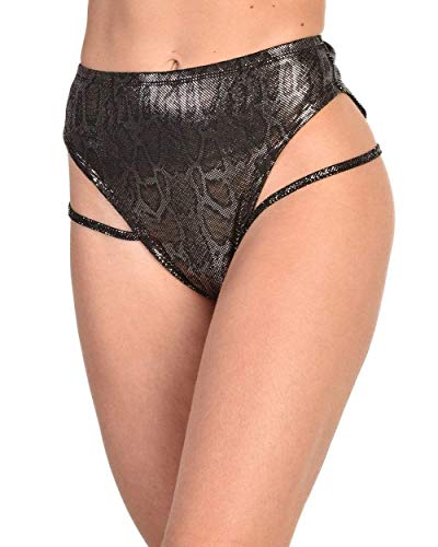 iHeartRaves Shimmering Snakeskin Strappy High Cut Bottoms (Metallic Gold, 3X)