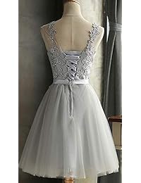 EileenDor Vestidos de baile de tul cortos para mujer Vestidos de dama de honor de graduación hasta la rodilla con encaje