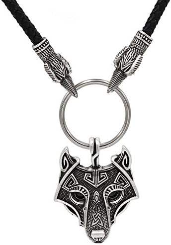 GuoShuang Viking Metal Cord Ravens of Odin with Thor's Mjolnir Odin Wolf Scandinavian Huginn and Muninn