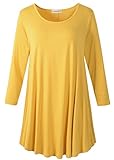 LARACE Women 3/4 Sleeve Tunic Top Loose Fit Flare T-Shirt(3X, Yellow)