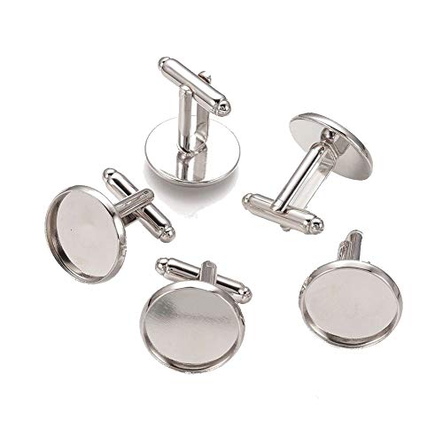 Lanbeide 10Pcs Bright Silver Plated Copper Cufflink Base Pendant Blank Settings Fit Cabochon Cameo Base, 16.1mm