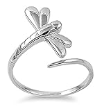 Sterling Silver Women's Simple Dragonfly Ring Classic 925 Band 19mm Sizes 3-13
