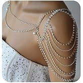 Xerling Silver Rhinestones Shoulder Harness Body Chain Fringe Tassels Bra Chain Body Jewelry Wedding Arm Chain for Women Summer Bikini Body Tassels