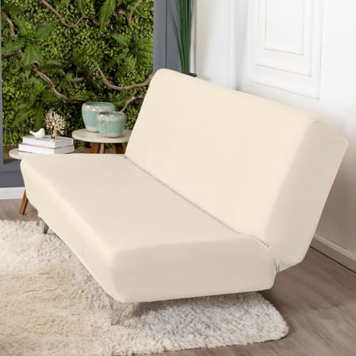 Capa De Sofá 3 Lugares Sem Apoio De Braço Fundas De Futon Elástica Em Malha Gel 1,80m a 2,00m (Palha)
