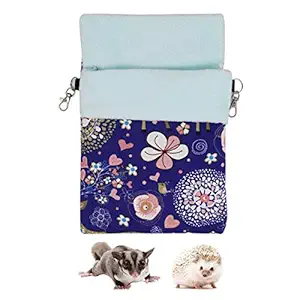 Small Pets Sleeping Pouch Bag Warm Nest Bed for Hamster Rat Sugar Glider Squirrel (L, Blue Elk)