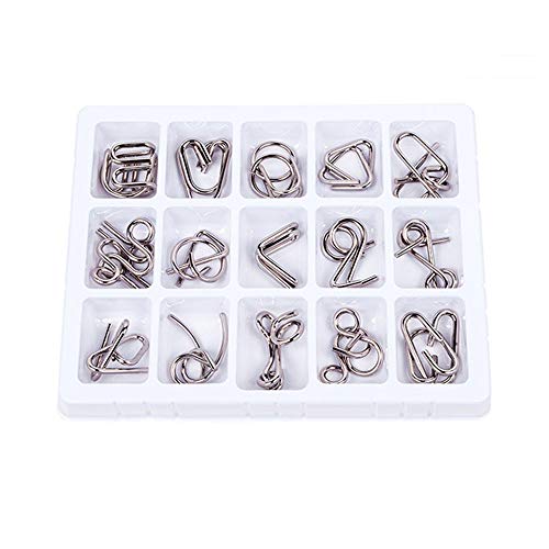 Livoty 15Pcs Metal Wire Puzzles Brain Teaser Metal Wire Puzzles Educational Toy Stress Reliever Gift for Kids Adult (Red) - Thumbnail 5