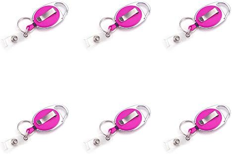 Officeship 6PCS/Pack Carabiner Badge Holder Reels With Back Splint-Opaque Pink