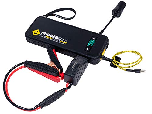 Rugged Geek RG2000 SPORT 2000A Portable 12V Jump Starter/Booster Pack and Power Supply with LED Display, INTELLIBOOST Smart Cables, LED Flashlight, 60W USB Type-C Charging. IP66 Rated.