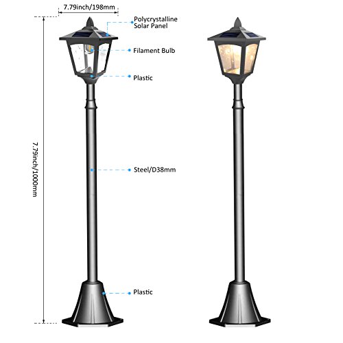 Kanstar 42″ Mini Street Vintage Outdoor Garden Post Solar Lamp Post Light Lawn – Adjustable (Pack 1)