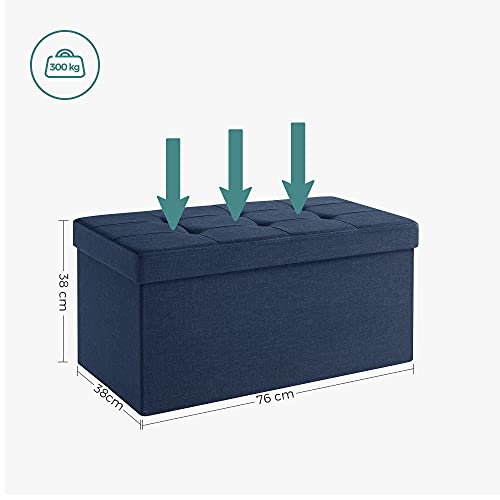 SONGMICS Banco de Almacenamiento, Puff Almacenaje de 76 cm, Baúl de Almacenaje, Taburete Reposapiés, Azul Oscuro MLSF47IN