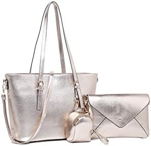 XB HANDBAG Women Large Handbags Shoulder Crossbody Bag Purse Multi-functional Tote with 3 IN 1 Wallet Set Gift for Girls and Women (ROSE GOLD)