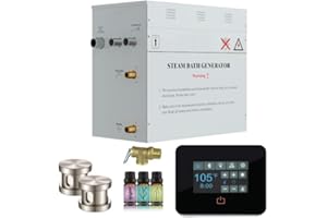 SaunaSpa Builders Series 12kW Steam Bath Generator with Quickstart Continuous Steam, Black Digital Touch Pad, Built-in Auto-Drain, and Aroma Steamhead in Brushed Nickel