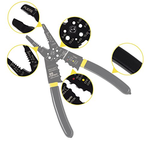 Wire Cutter, Stripper and Crimper - Multi Tool Pliers For Electrical Wiring - Ergonomic Comfortable Textured Grip Handles, AWG Selection Dials, Quick-Release Locks - Gee Gadgets (Certified Refurbish)